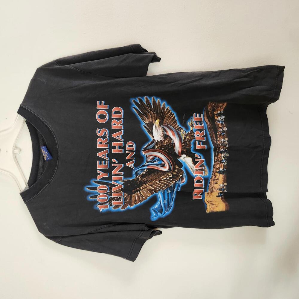 NCC Apparel Vintage Graphic Tee - 100 Years of Livin' Hard and Ridin' Free Med